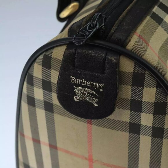 Burberrys Nova Check Black Label Boston Bag Canvas Beige Gold Auth yk16645 - Picture 7 of 14